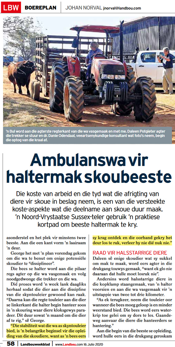 Lanbouweekblad full article on our Ambulance trailor / Lees wat Landbouweekblad berig oor ons Ambulanswa Lanbouweekblad article on our Ambulance trailor / Lees wat Landbouweekblad se volledige berig oor ons Ambulanswa