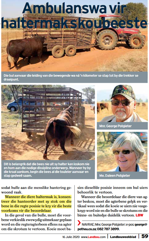 Lanbouweekblad full article on our Ambulance trailor / Lees wat Landbouweekblad berig oor ons Ambulanswa Lanbouweekblad article on our Ambulance trailor / Lees wat Landbouweekblad se volledige berig oor ons Ambulanswa