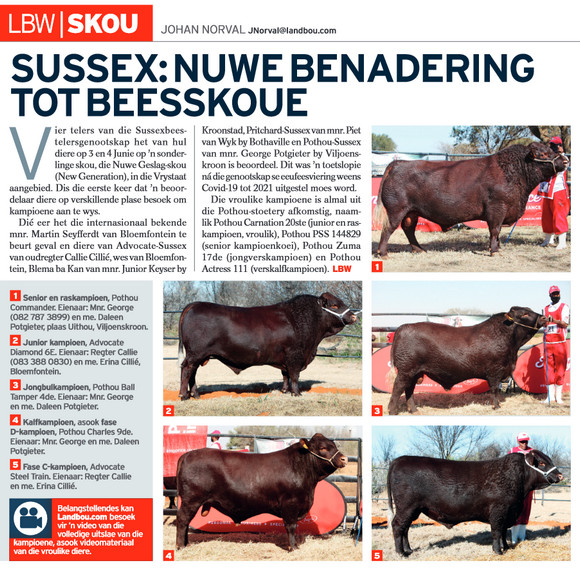 Lanbouweekblad article on new approach to cattle shows / Lees wat Lanbouweekblad skryf oor nuwe benadering tot beesskoue Lanbouweekblad article on our Ambulance trailor / Lees wat Landbouweekblad se volledige berig oor ons Ambulanswa